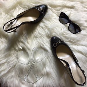 Ann Taylor Maxine Navy Snake Slingback Heels